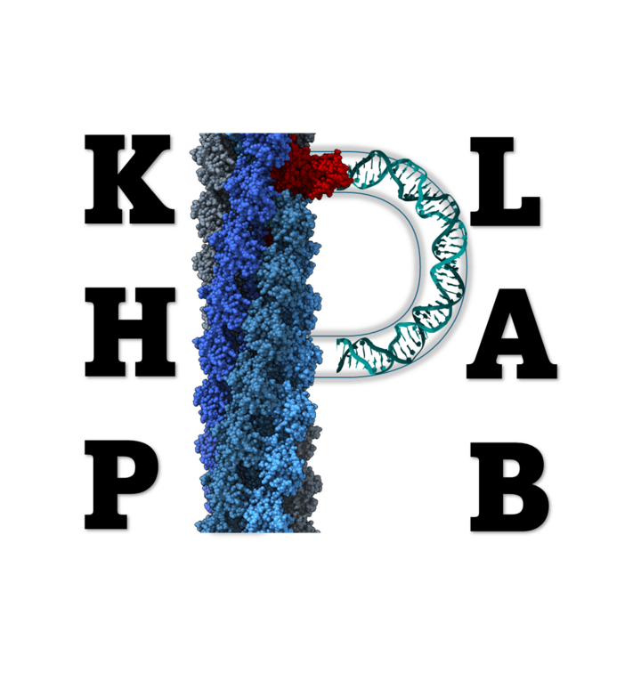 A decorative blue and black logo for the KHP Lab.